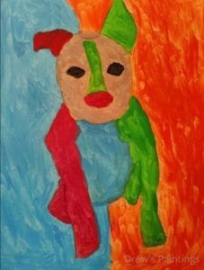 “Harley” – A Bold Red American Bully Dog Painting by Autistic Artist Drew A vibrant, abstract painting of an American Bully named "Harley," featuring striking shades of red, orange, and warm hues that capture his strength, charm, and personality.
