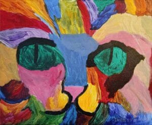 “Meowzart” – A Bold Abstract Cat Face Painting by Autistic Artist Drew An abstract cat face painting titled "Meowzart," created by autistic artist Drew Whitaker. Featuring bold strokes and vibrant colors, this expressive artwork captures the mystery and personality of a feline in a unique, artistic style.