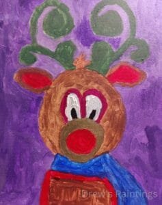 “Rudolph’s Twin” – A Festive Christmas Reindeer Painting by Autistic Artist Drew A whimsical Christmas painting titled "Rudolph’s Twin," created by autistic artist Drew Whitaker. Featuring a red-nosed reindeer in a festive winter scene, this artwork adds a playful and magical twist to the holiday spirit.